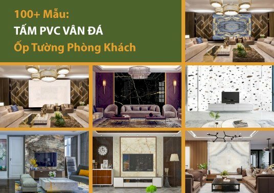 Mẫu tấm PVC vân đá ốp tường phòng khách