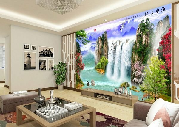 Mẫu tranh gạch 3D thác nước phong thủy  mang lại sự tốt lành, giàu có và thịnh vượng cho gia chủ